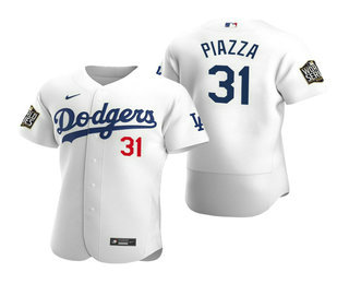 Men Los Angeles Dodgers #31 Mike Piazza White 2020 World Series Authentic Flex Nike Jersey